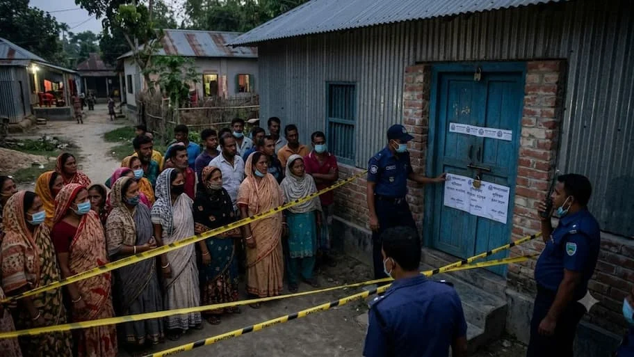 In a incident in Rangpur city, Bangladesh, a retired Hindu schoolteacher, his wife, and their two
