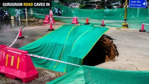Heavy monsoon rainfall has led to the collapse of a crucial road at IFFCO Chowk in Gurugram