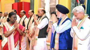 Former Vice President M Venkaiah Naidu, Chief Justice of India Surya Kant and Lok Sabha Speaker Om Birla