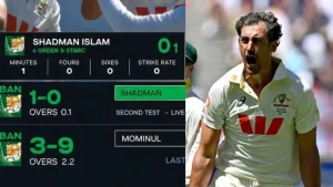 Bangladesh captain Najmul Hossain Shanto also departed for a duck as Starc reduced the visitors to 4/3