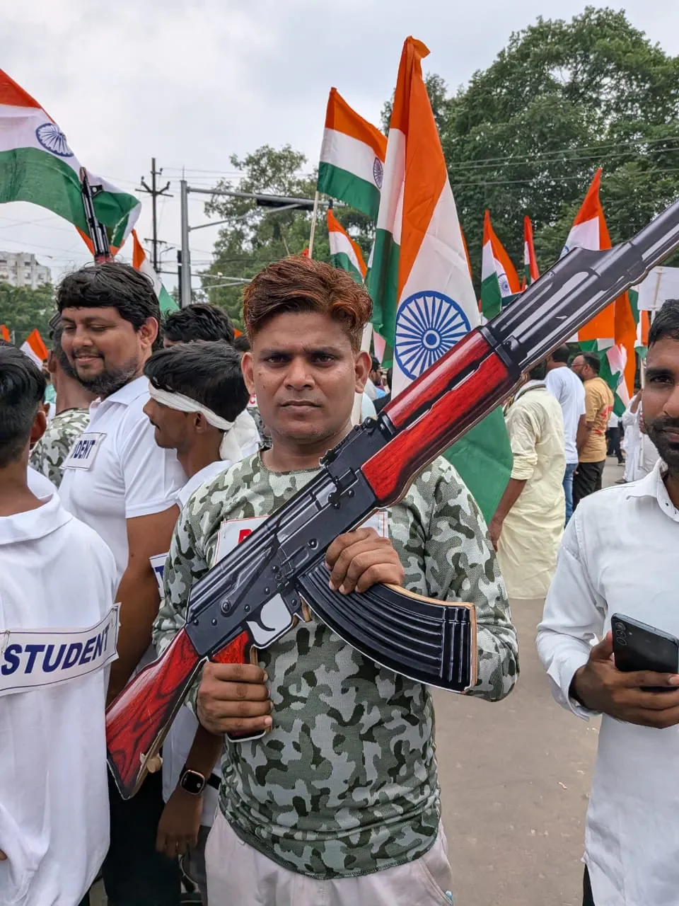 The protest was organised to demand answers from the Bihar government over the alleged firing of bullets from an AK-47 rifle by police during a protest by students against paper leaks in Siwan last month.