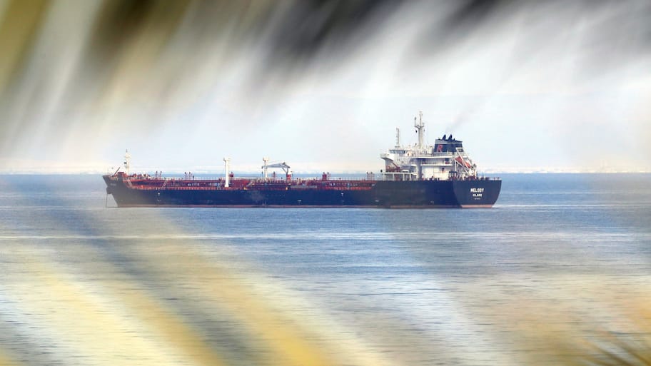 A tanker was set ablaze after being struck by an unidentified projectile off the coast of Saudi Arabia
