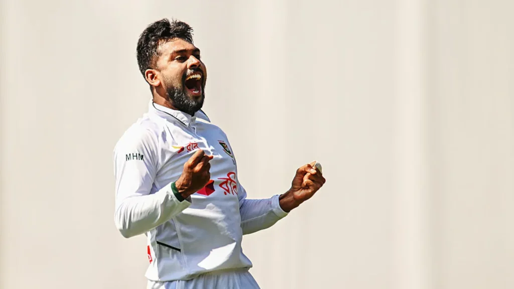 Bangladesh spinner Mehidy Hasan Miraz 's delivery to dismiss Australia's Beau Webster during the first