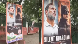 The posters depict Gandhi as a 'real-life Batman' and include the tagline: 'The silent guardian