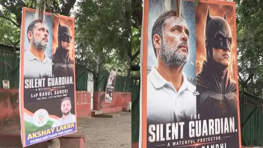 The posters depict Gandhi as a 'real-life Batman' and include the tagline: 'The silent guardian