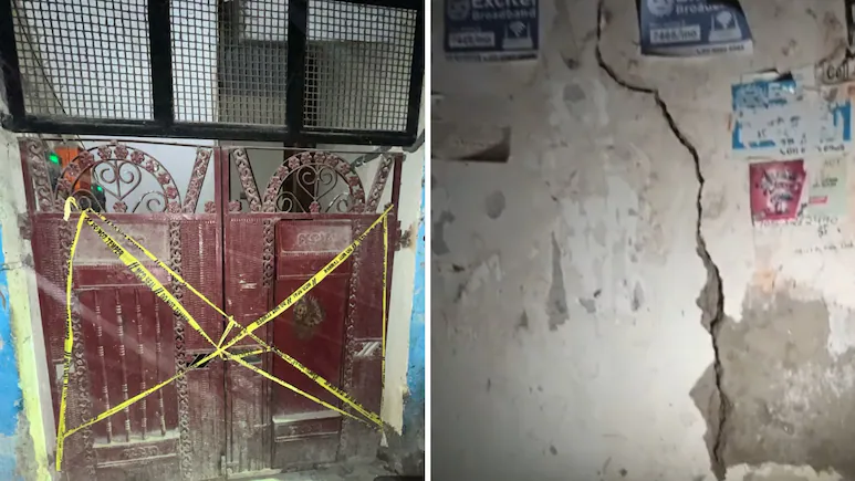 Last night, a large crack was noticed in a building in Chirag Delhi