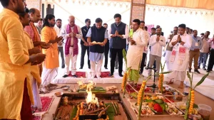 Assam Chief Minister Himanta Biswa Sarma on Saturday laid the foundation stone for Adani