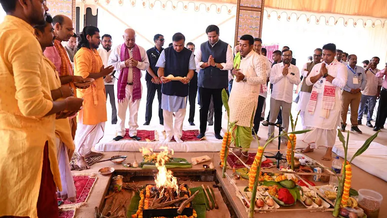 Assam Chief Minister Himanta Biswa Sarma on Saturday laid the foundation stone for Adani