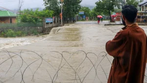 Heavy rainfall in Jammu and Kashmir has caused the Lidder River to overflow significantly