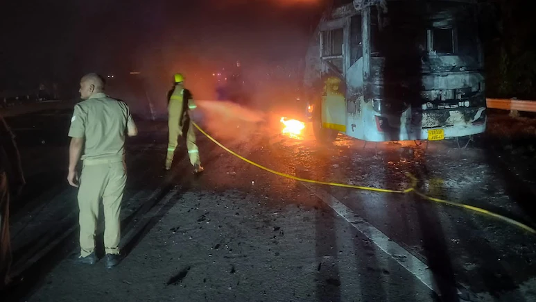 The accused allegedly abandoned the bus and fled after it caught fire