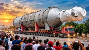 Watch: 308-wheel truck becomes roadside sensation in UP, even bridges must make way