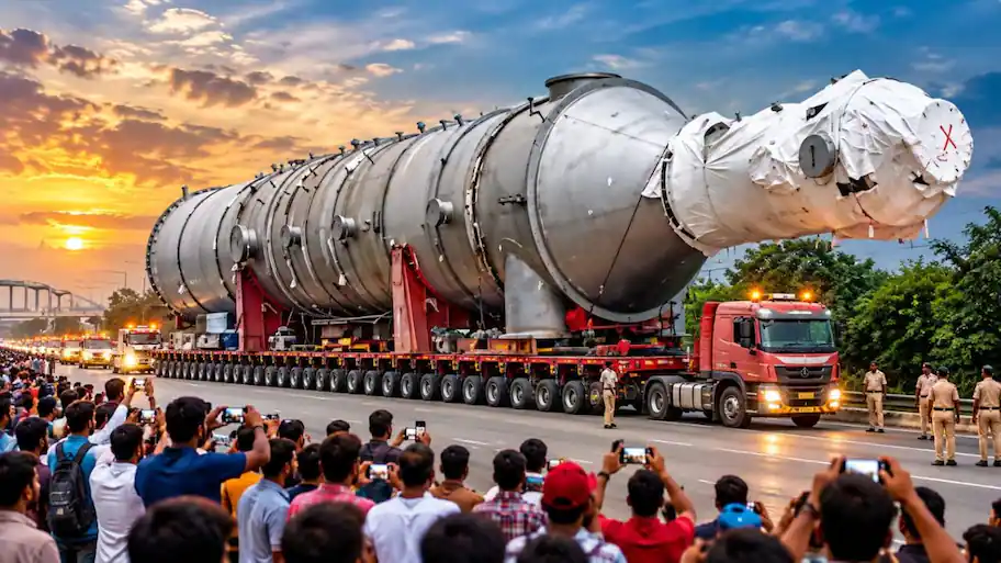 Watch: 308-wheel truck becomes roadside sensation in UP, even bridges must make way
