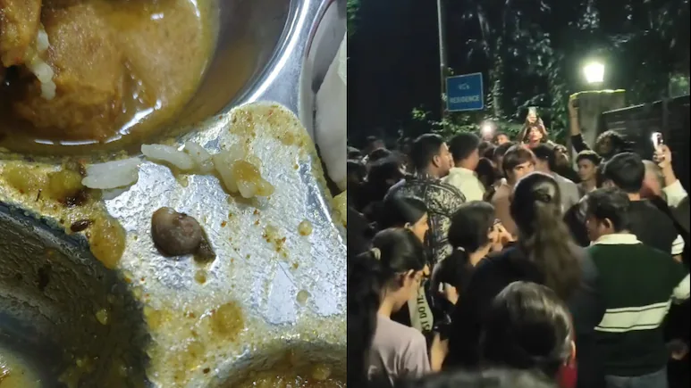 Students of the Alaknanda Girls' Hostel at Doon University in Dehradun staged a protest
