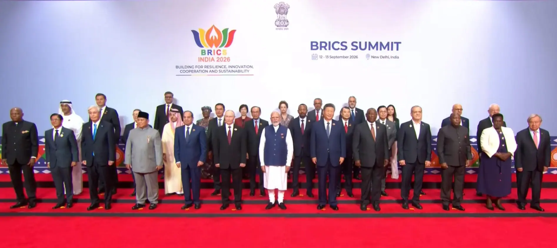 Prime Minister Narendra Modi, in centre, was flanked by Russia, China and other world leaders