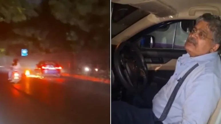 It is late Thursday night and a 73-year-old man drags a motorbike, sparking a shower of sparks