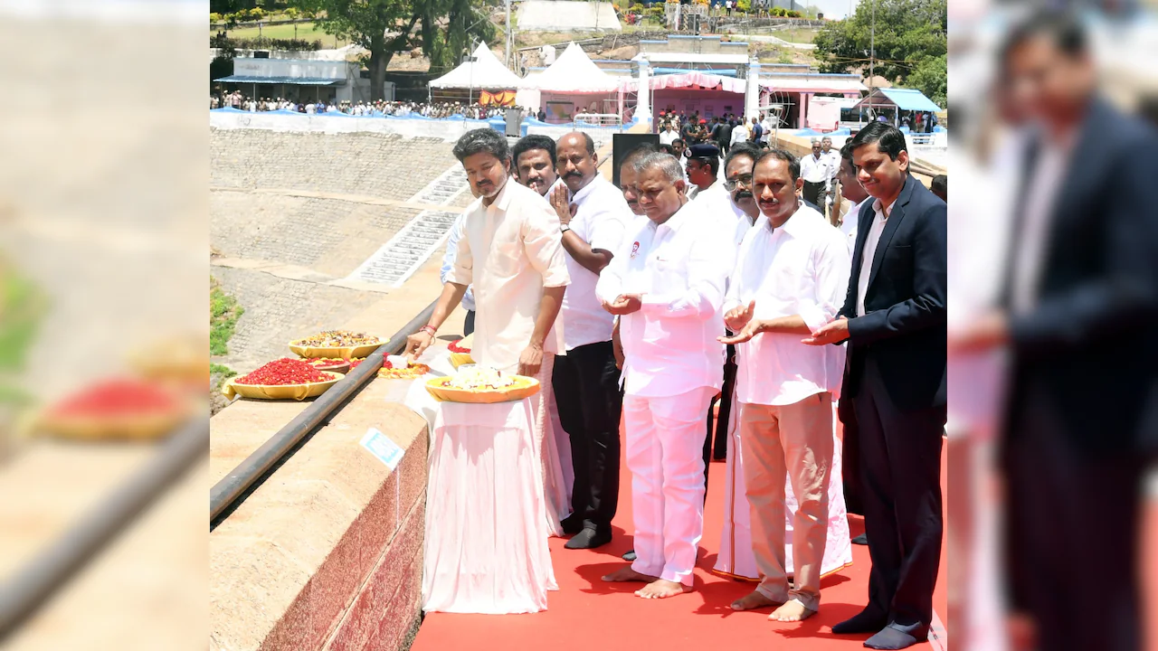 Dressed in a traditional veshti and shirt, Tamil Nadu Chief Minister Joseph Vijay on Tuesday