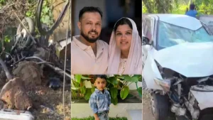 Three members of a family, including a three-year-old boy, were killed after a speeding car