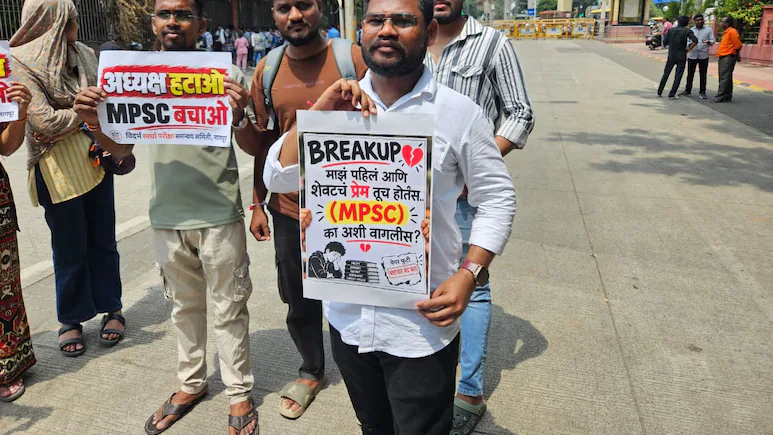 Posters at a protest over the Maharashtra Public Service Commission (MPSC) Drug Inspector paper