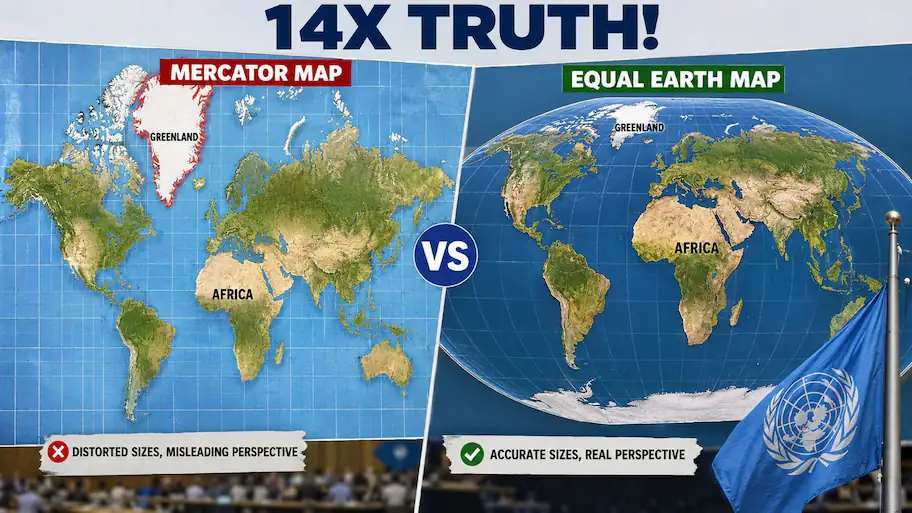 According to the classical map, Greenland and Africa were similar in size, while, in reality