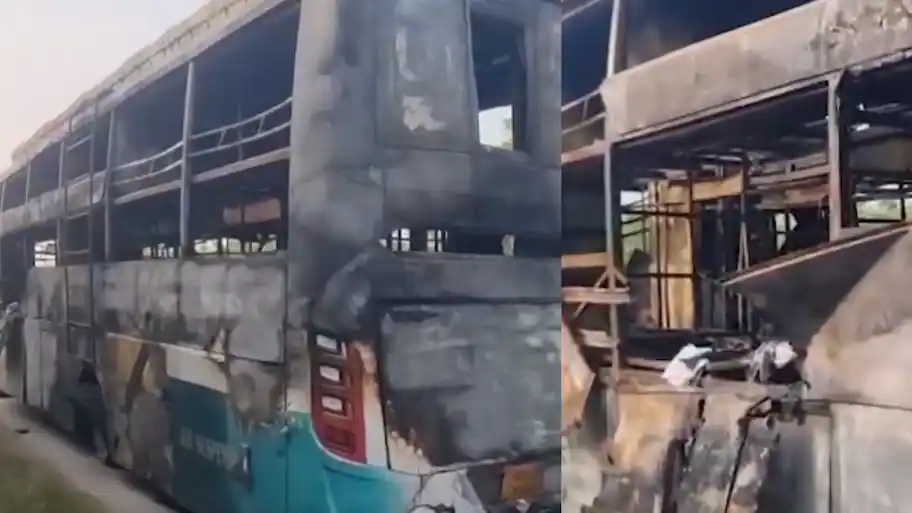 By then, there was already a large crowd outside and the bus was filled with smoke