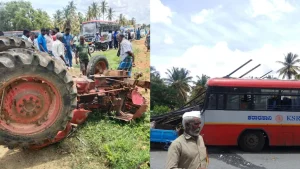 The impact caused the iron rods and bars being carried on the tractor to pierce into the bus