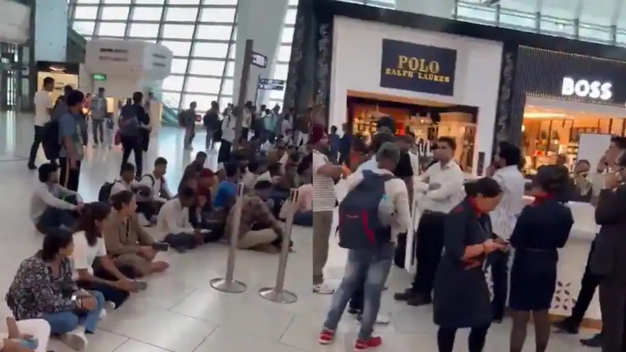 More than 100 passengers staged a protest at Delhi's Indira Gandhi International Airport