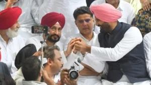 At Tuesday's protest, when Channi's name was announced from the stage, Congress workers raised