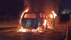 Tension erupted in Gujarat's Himmatnagar after a speeding car crashed into a group of pilgrims