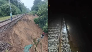 Heavy rainfall has triggered a landslide along the railway track in Assam's Hailakandi