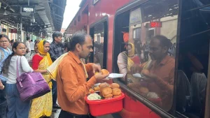 Our train stopped at Bhopal and we bought food and water here