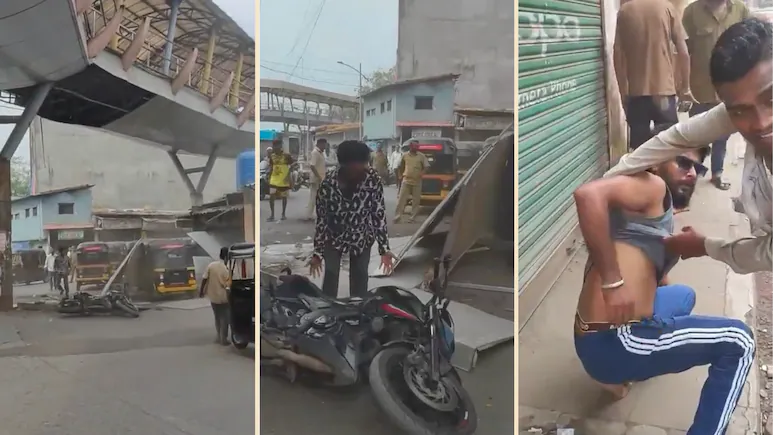 Two men, one on a motorbike and the other on an auto-rickshaw, were injured when a heavy iron