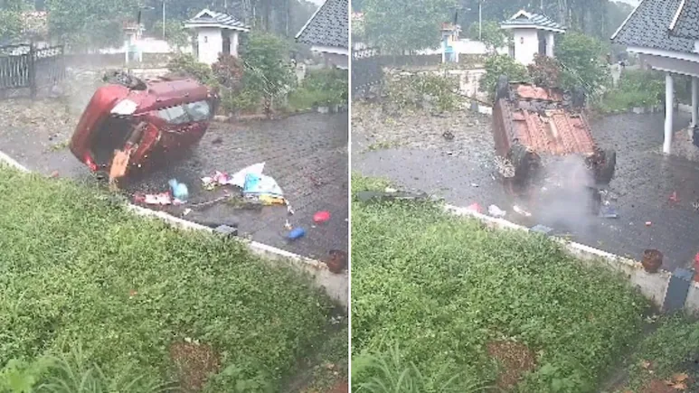 On Camera, Car Rams Kerala Home's Wall, Flips Onto Its Lawn