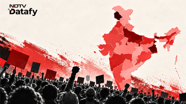 Peaceful protests account for the largest share of demonstrations in every year in the data