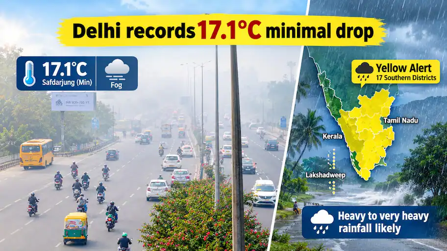 Safdarjung witnessed a chilly minimum temperature of 17.1°C, while localised areas of dense fog
