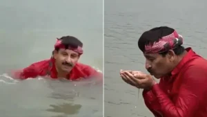 BJP MP Manoj Tiwari took a dip in the river at Sonia Vihar ghat on Thursday, claiming that