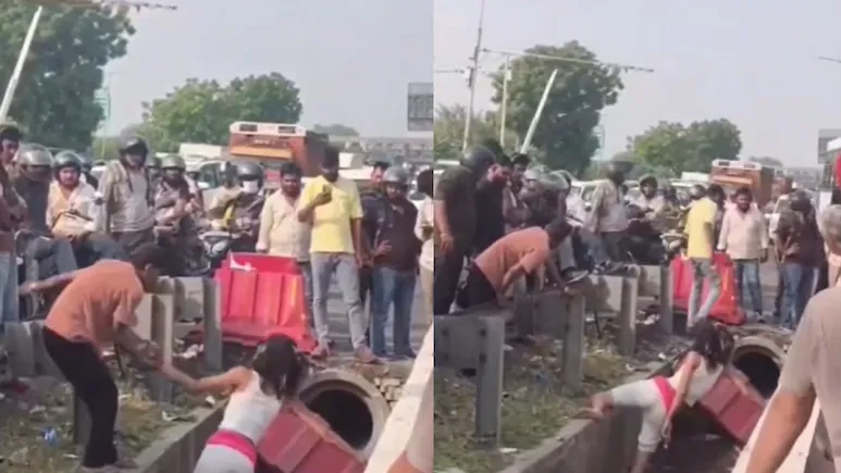 Foreign Woman Spotted Walking Inside Roadside Drain Near Delhi's Mahipalpur