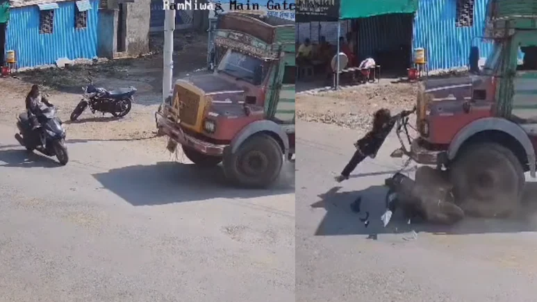 Video: Girl Clings Onto Truck's Bumper After It Hits Her Scooty In Maharashtra