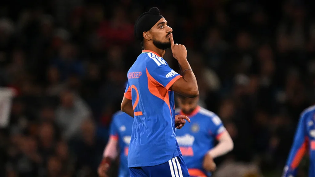 Arshdeep dismissed Mitchell Santner in the final over of New Zealand's innings to script two