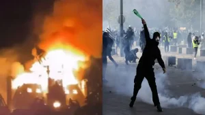 A burning town hall in France has become the centre of a political attack from Washington