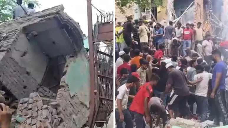 Several people are feared trapped after a five-storey building collapsed in northeast Delhi's