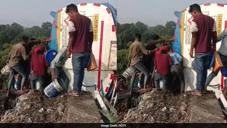 Chaos ensued in Sonbhadra district of Uttar Pradesh when a tanker carrying approximately 14,000