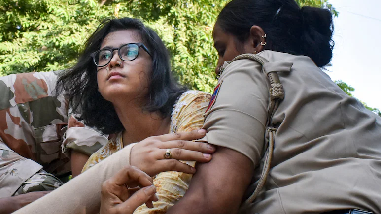 AISA national president Neha Bora was released at the Narela Industrial Area police station