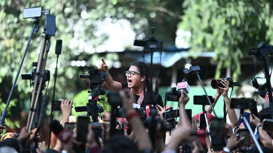 AISA President Neha Bora was released at the Narela Industrial Area police station