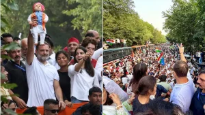 As the Congress leader walked towards the Supreme Court, with Priyanka Gandhi and Neha Bora