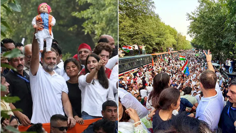 As the Congress leader walked towards the Supreme Court, with Priyanka Gandhi and Neha Bora